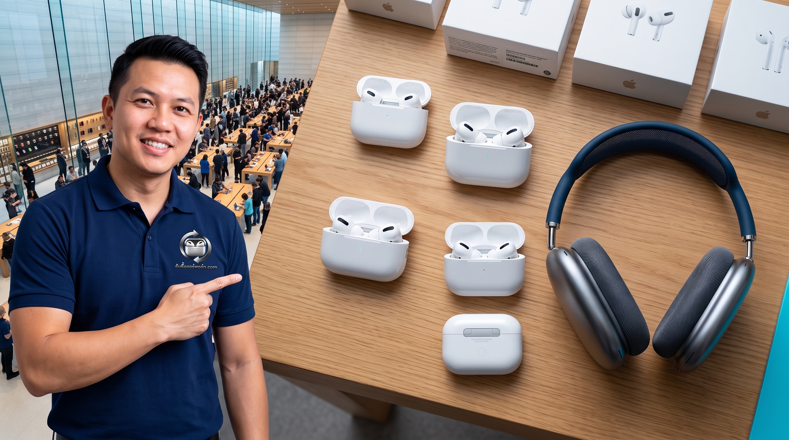 หูฟัง Apple AirPods หลากหลายรุ่น พร้อมเคสชาร์จ วางเตรียมตรวจเช็กสภาพและหมายเลขโมเดลสำหรับประเมินราคารับซื้อมือสอง