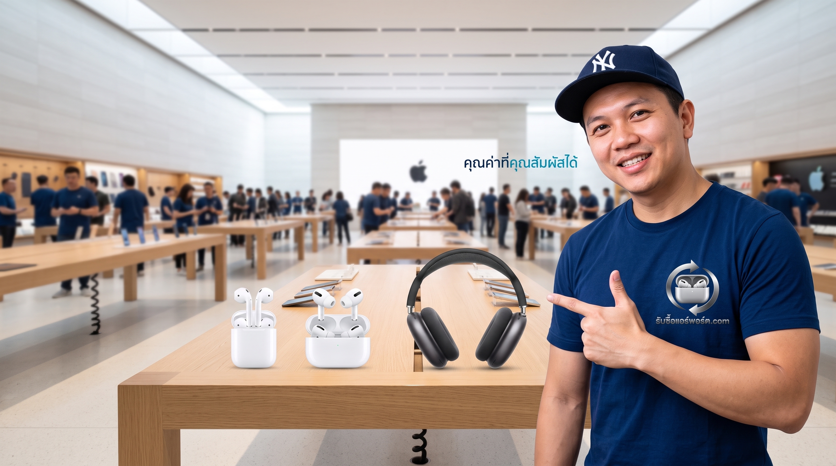 หูฟัง Apple AirPods และเคสชาร์จสำหรับการประเมินราคารับซื้อมือสอง