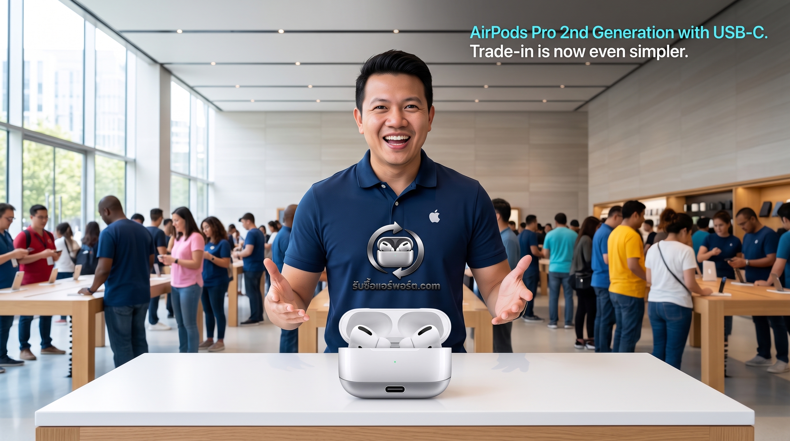 หูฟัง Apple AirPods Pro รุ่นที่ 2 พอร์ต Type-C วางคู่กับเคสชาร์จ MagSafe สำหรับการประเมินราคารับซื้อมือสอง