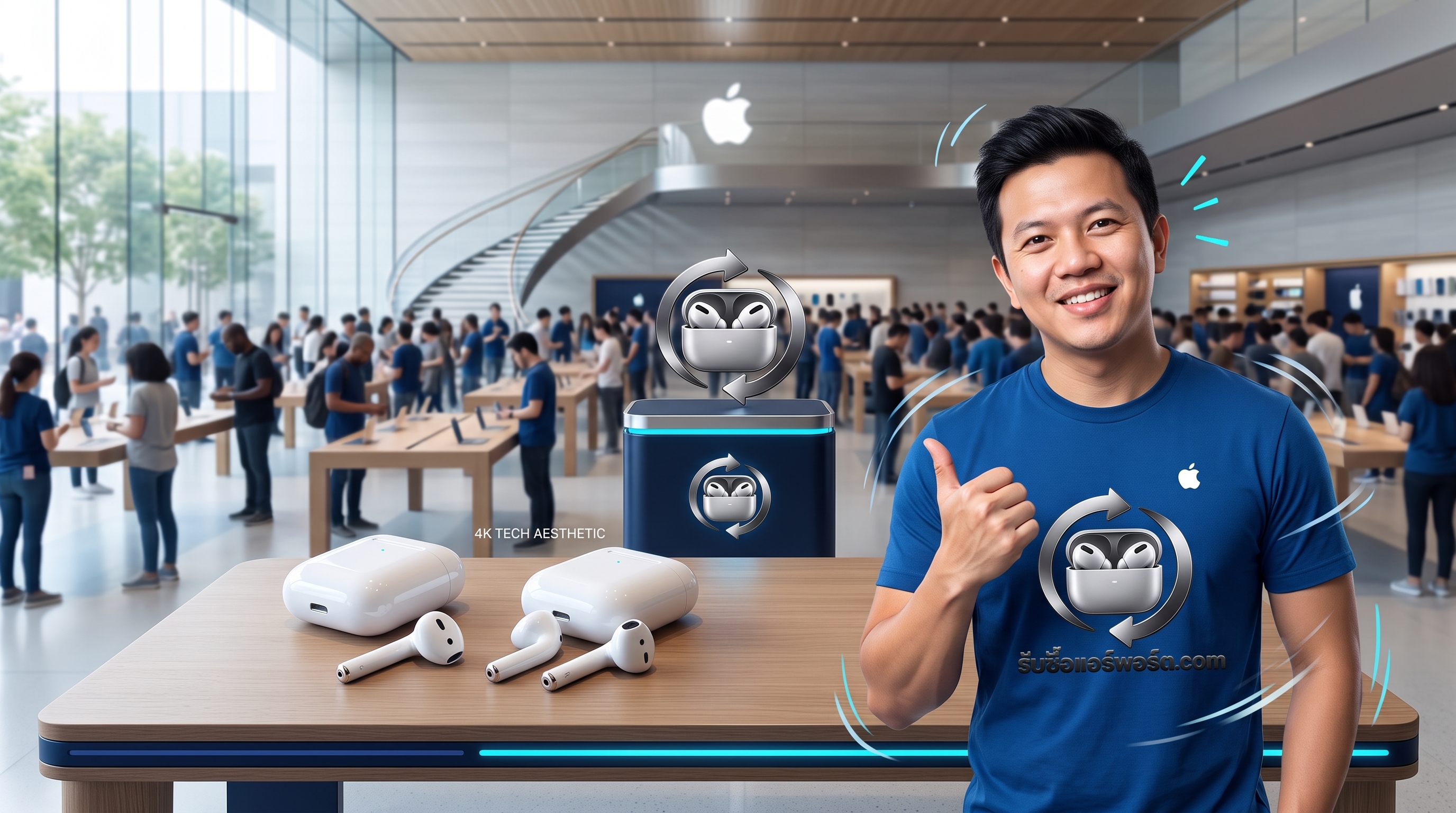 หูฟัง Apple AirPods รุ่นที่ 1 และ AirPods 2 พร้อมเคสชาร์จสำหรับบริการรับซื้อแอร์พอร์ตมือสอง
